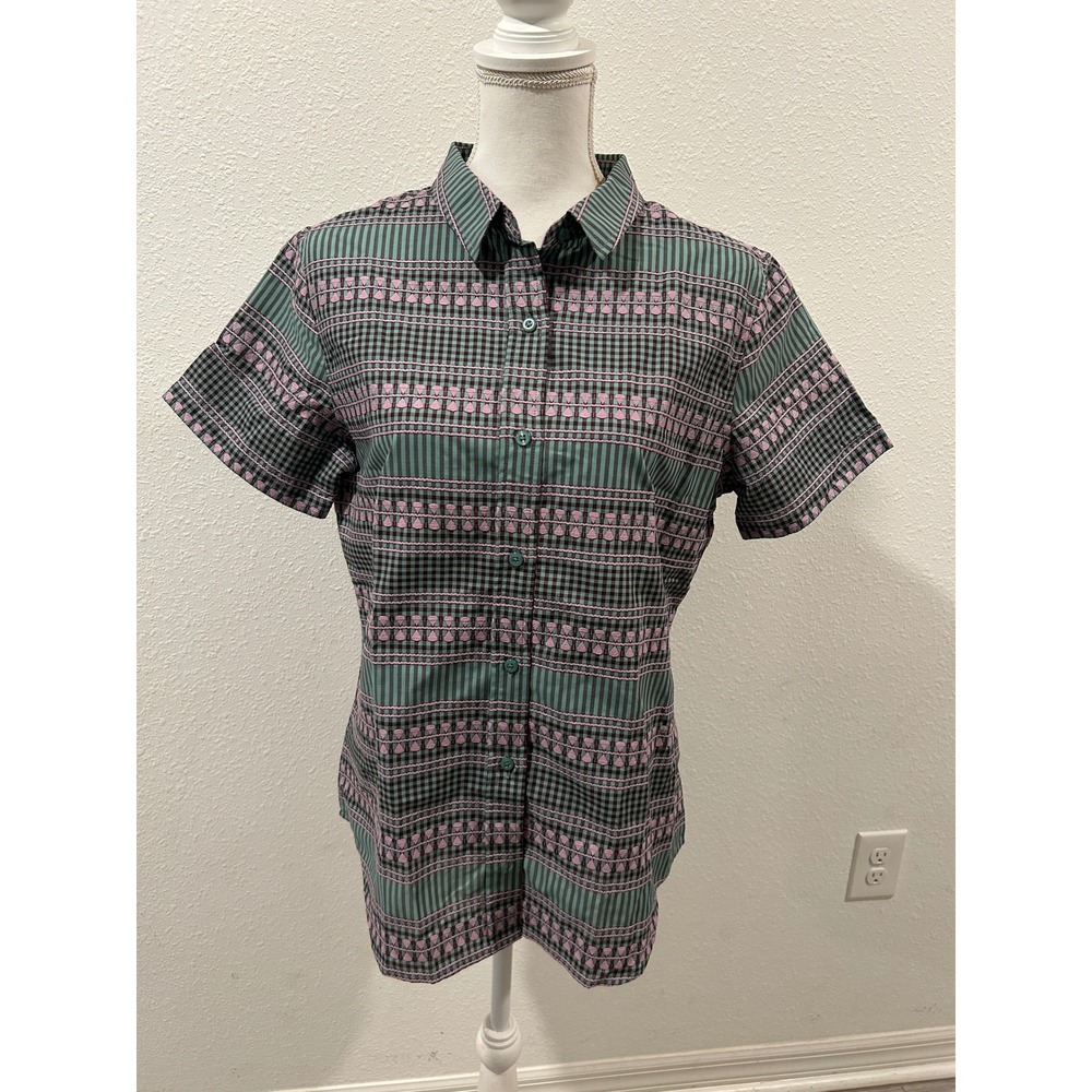 Wildfang The Essential Womens Button Up Shirt Green Pink Gingham Plaid XS New